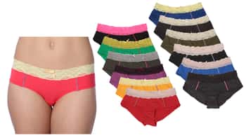 Women's Microfiber Hipster Cut Panties - Solid Colors w/ Lace Trim - Sizes 5-7