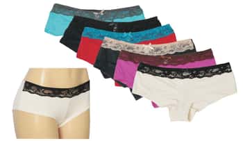 Women's Microfiber Boy Short Panties - Solid Colors w/ Lace Trim - Sizes 5-7