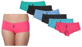 Women's Microfiber Boy Short Panties - Solid Colors w/ Button Detail - Sizes 5-7