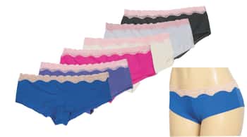 Women's Microfiber Boy Short Panties - Solid Colors w/ Lace Trim - Sizes 5-7