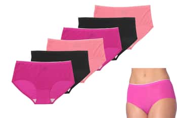 Women's Second Skin Seamless Microfiber Brief Cut Panties - Black & Pink - Sizes 5-7
