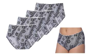 Women's Second Skin Seamless Microfiber Brief Cut Panties - Greyscale Floral Print - Sizes 5-7