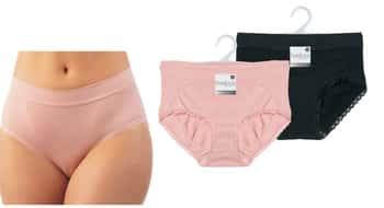 Women's Smooth Seamless Panties w/ Lace Trim - Black & Pink - Sizes Medium-XL