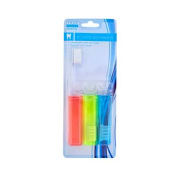 Toothbrush Travel Fold-up 3 Pk 3 Color Per Pack Hba Blistercardblue/red/green