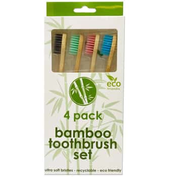 4 Pack Bamboo Toothbrush Set