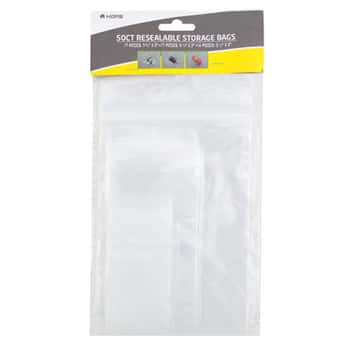 Storage Bags Resealable 50ct 3ast Sizes Per Pk 7.75/5.25/3inpe Home Polybag Header