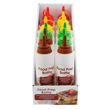 Food Prep Bottle 12oz 4clrs In 12pc Pdq Ea W/color Label Red/yellow/green/brown