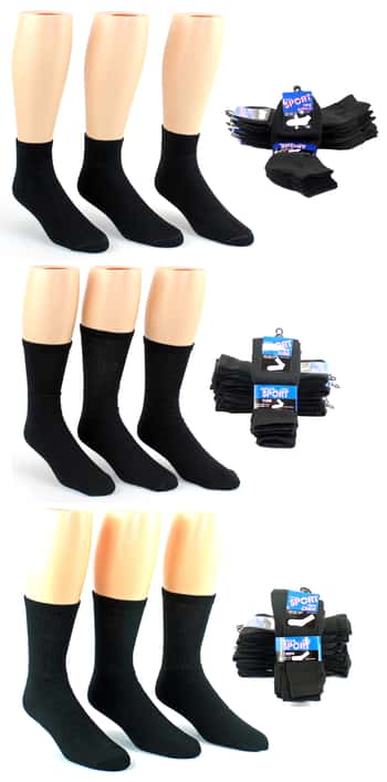 Men's Black Cotton Athletic Socks - Ankle/Tube/Crew Combo