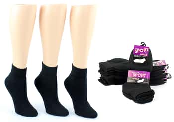 Women's Cotton Athletic Ankle Socks - Black