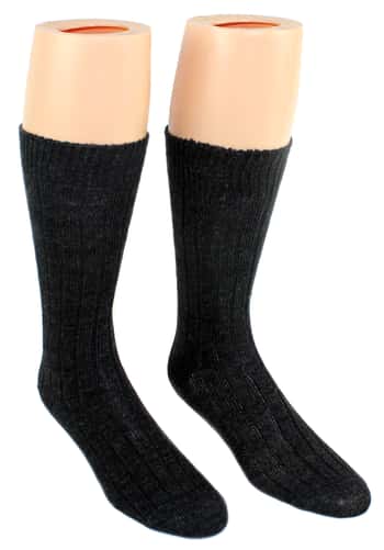 Men's Ribbed Thermal Premium Merino Wool Crew Socks - Black - 2-Pair Pack