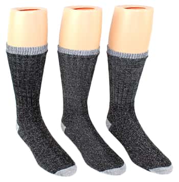 Men's Wool Blend Thermal Crew Socks - Charcoal w/ Grey Heel & Toe - 3-Pair Pack - Size 10-13