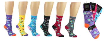 Women's Novelty Crew Socks - Coffee & Wine Prints - Size 9-11