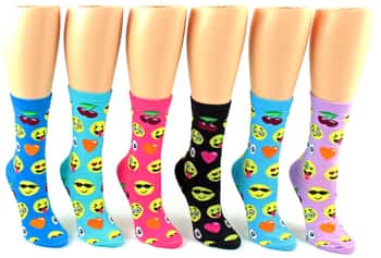 Women's Novelty Crew Socks - Emoji Prints - Size 9-11