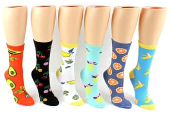 Women's Novelty Crew Socks - Fruit Prints - Size 9-11
