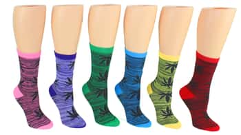 Women's Novelty Crew Socks - Marijuana Leaf Prints - Size 9-11