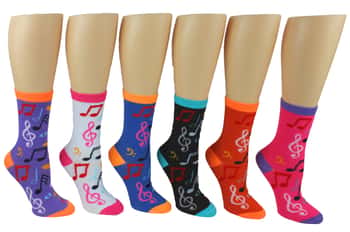 Women's Novelty Crew Socks - Music Prints - Size 9-11