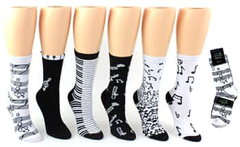 Women's Novelty Crew Socks Size - Music Prints - Size 9-11