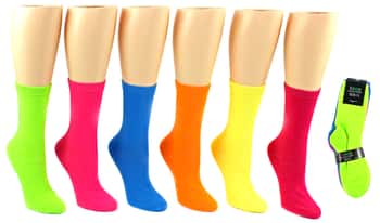 Women's Novelty Crew Socks - Solid Neon Colors - Size 9-11