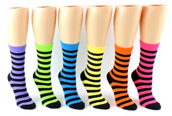 Women's Novelty Crew Socks - Striped Prints - Size 9-11