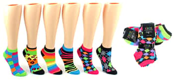 Women's Low Cut Novelty Socks - Assorted Neon Prints - Size 9-11