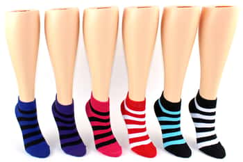 Women's Low Cut Novelty Socks - Striped Print - Size 9-11
