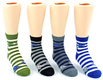 Boy's & Girl's Novelty Crew Socks - Striped Dinosaur Print - Size 6-8