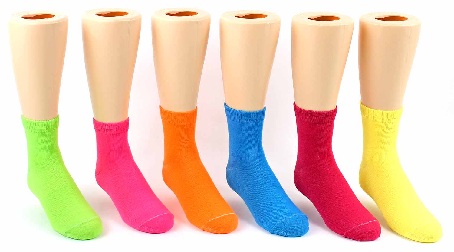 Kid's Novelty Crew Socks - Solid Neon Colors - Size 6-8