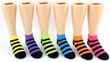 Boy's & Girl's Low Cut Novelty Socks - Striped Print - Size 6-8