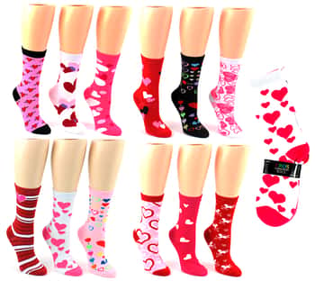 Women's Novelty Crew Socks- Valentine's Day Prints - Size 9-11