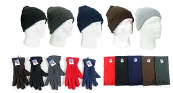 Adult Cuffed Winter Knit Hats, Women's Fleece Gloves, and Adult Fleece Scarves
