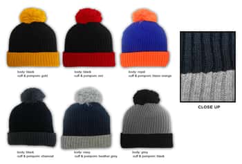Premium Pom Pom Winter Knit Hats - Two-Tone