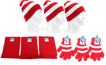 Christmas Striped Beanie Knit Hats, Magic Gloves, & Scarves