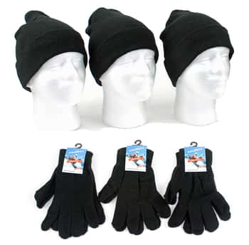 Adult Cuffed Winter Knit Hats and Adult Magic Gloves Combo Packs
