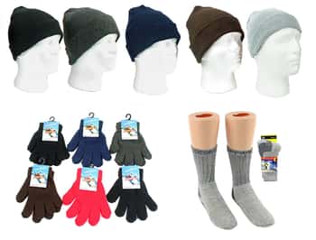 Boy's & Girl's Magic Gloves, Cuffed Winter Knit Hats & Merino Wool Blend Socks Combo