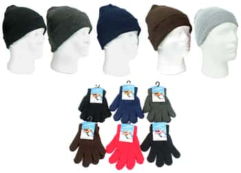 Boy's & Girl's Cuffed Winter Knit Hats and Magic Gloves Combo Packs