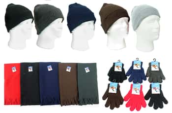 Children's Cuffed Winter Knit Hats, Magic Gloves, & Solid Scarves 