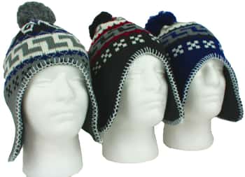 Men's Fleece Lined Earflap Hats - Peruvian Prints