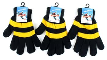 Adult Stretch Knit Winter Gloves - Black & Gold Striped