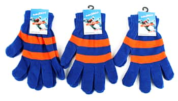 Adult Stretch Knit Winter Gloves -Blue & Orange Striped