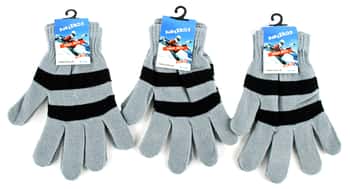 Adult Stretch Knit Winter Gloves - Grey & Black Striped