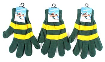 Adult Stretch Knit Winter Gloves - Green & Gold Striped