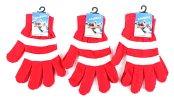 Adult Stretch Knit Winter Gloves - Red & White Christmas Striped