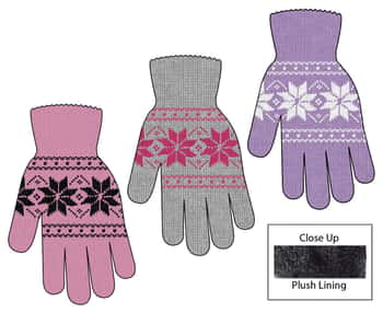 Girl's Fair Isle Winter Knit Gloves w/ Plush Lining