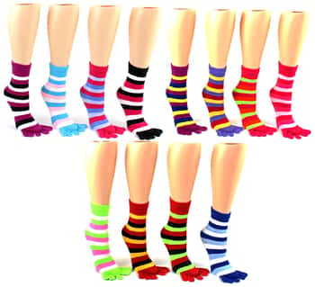 Women's Toe Socks - Striped Print - Size 9-11