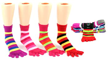 Girl's Toe Socks - Striped Print - Size 6-8