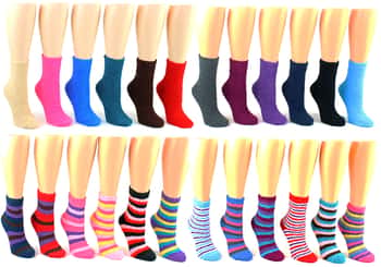 Women's Premium Fuzzy Crew Socks - Striped & Solid Colors - Size 9-11