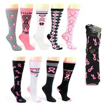 Pink Breast Cancer Awareness Knee High Socks - Size 9-11