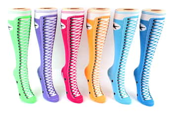 Women's Knee High Novelty Socks - Sneaker Print - Size 9-11
