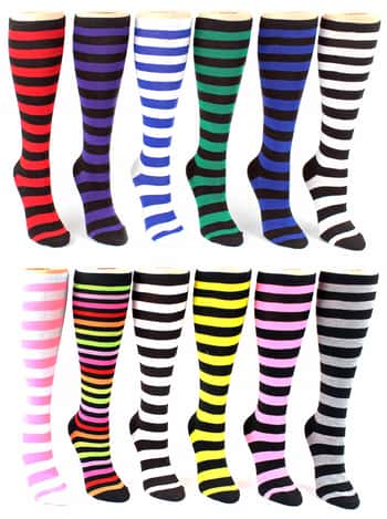 Women's Knee High Novelty Socks - Striped Print - Size 9-11