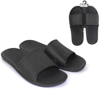 Coastal Kicks Men's Lightweight Black Slide Sandals w/ Cable Embossed Footbed